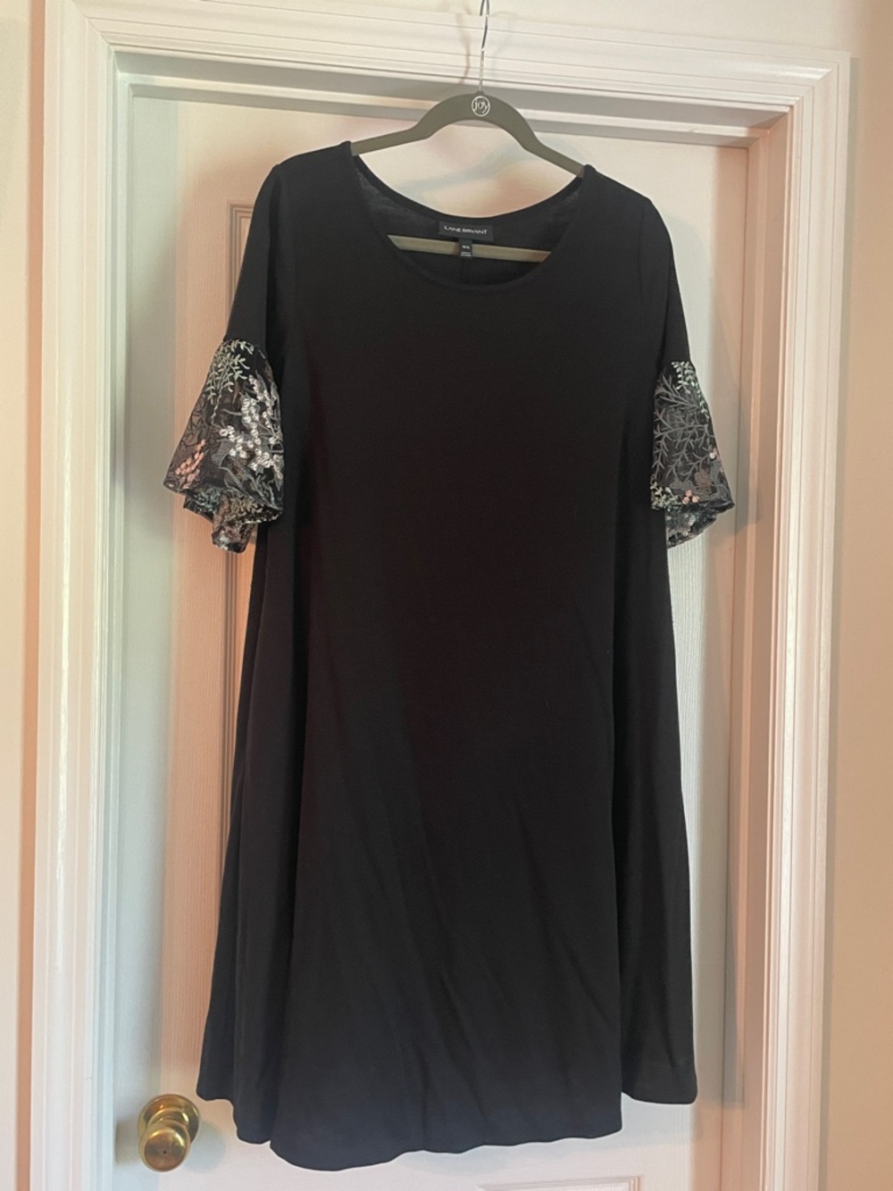 Lane Bryant Black Midi Dress with Embroidered Metallic Sleeve Detail
